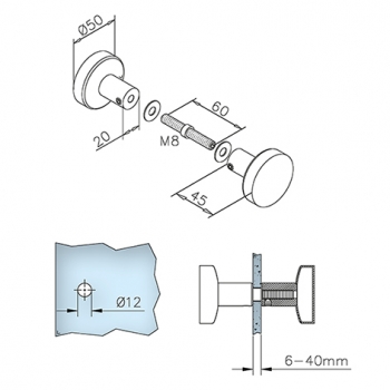 Glastür-Knopf, zweiseitig  - Modell 7
